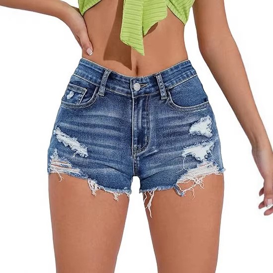 Shorts Denim Frayed - Celana Pendek Denim Biru Wanita Model