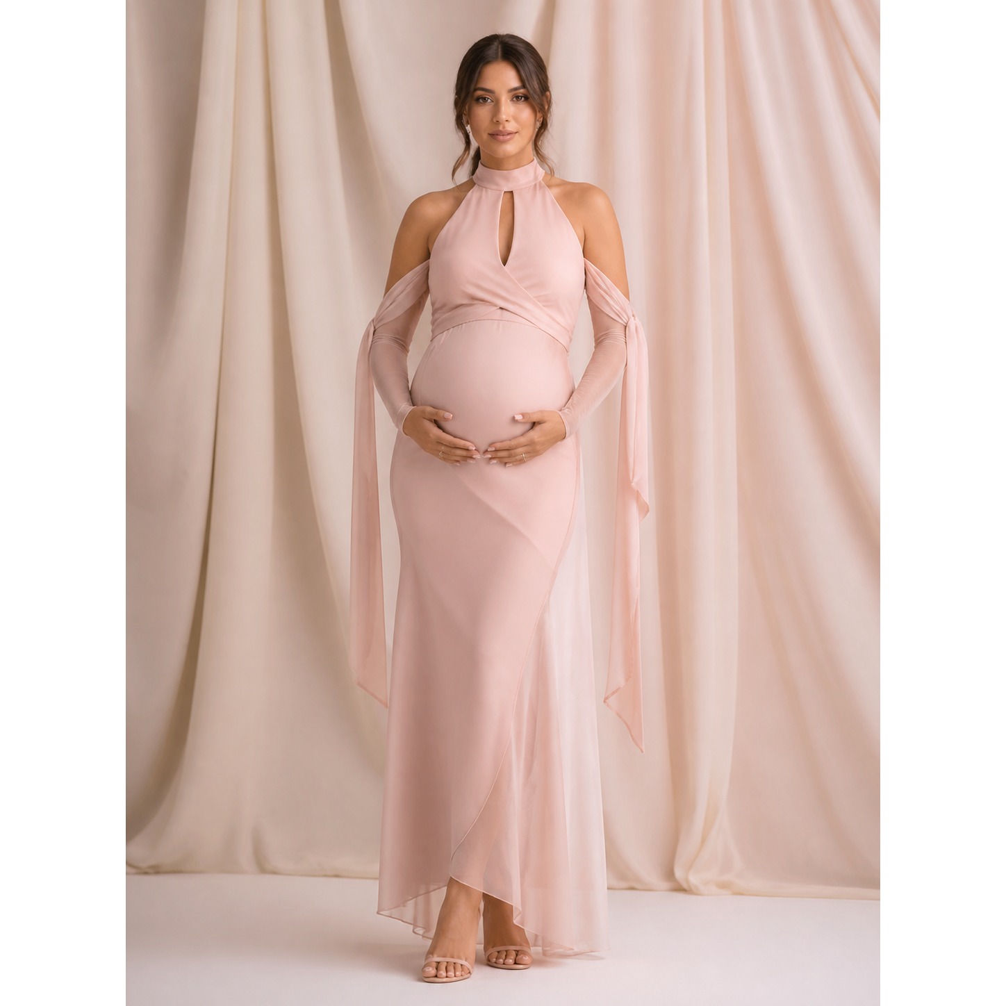 Maxi Dress Halter - Gaun Hamil Warna Merah Muda Pucat