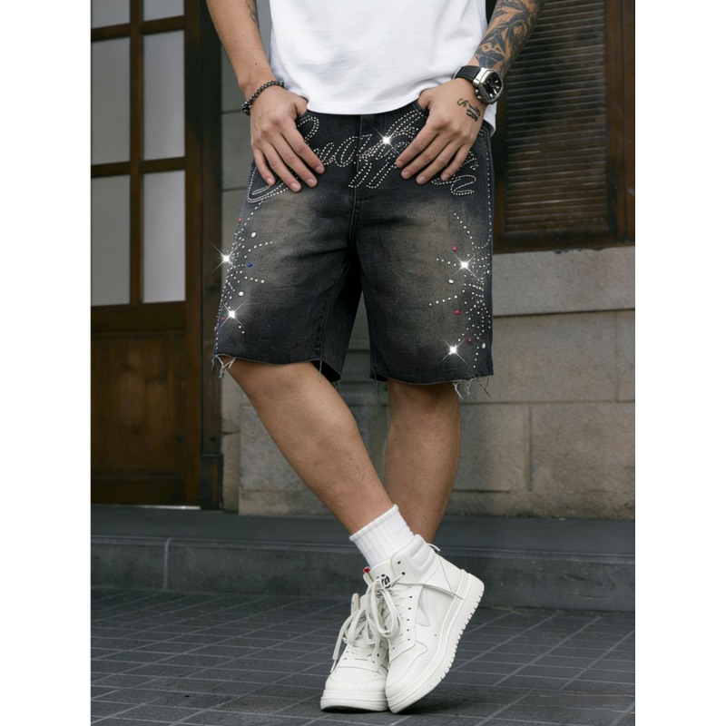 Celana Pendek Denim Pria Gaya  - Shorts Denim Frayed ulasan dan harga