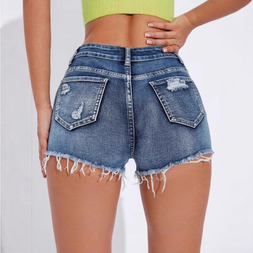 Celana Pendek Denim Biru Wanit - Shorts Denim Frayed ulasan dan harga