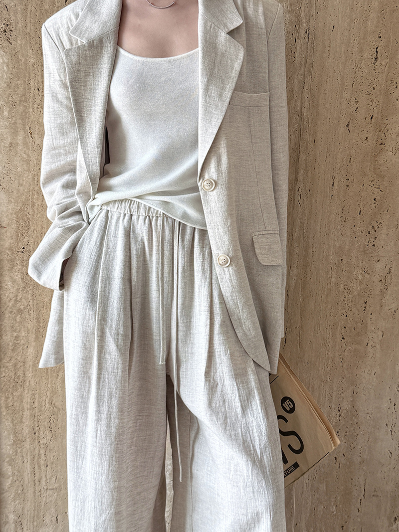 Set Jaket Blazer Bahan Linen K - Linen Pant Wide ulasan dan harga