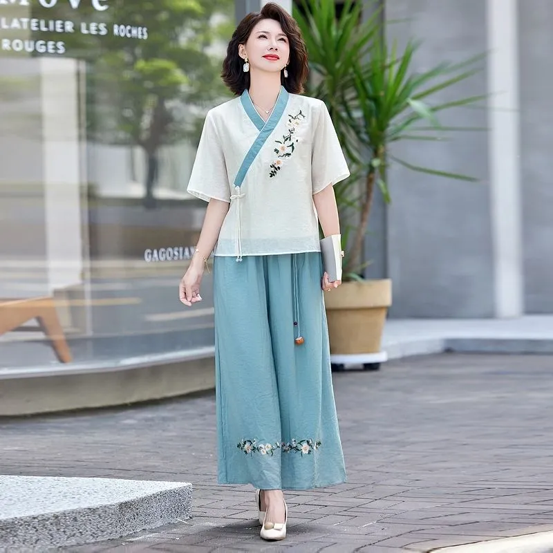 Setelan Linen Gaya Cina Baru u - Linen Pant Wide ulasan dan harga