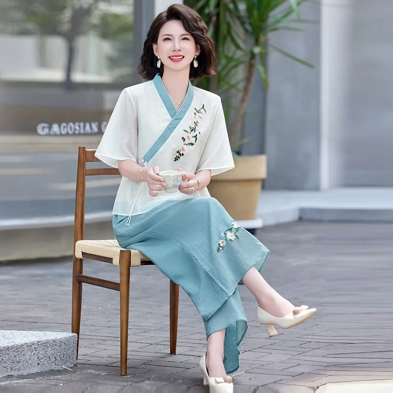 Setelan Linen Gaya Cina Baru u - Linen Pant Wide ulasan dan harga