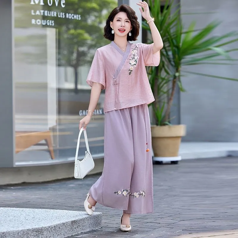 Setelan Linen Gaya Cina Baru u - Linen Pant Wide ulasan dan harga